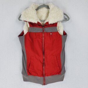 Diesel Vest Womens Medium Red Cream Reversible Sherpa Full Zip Casual Outdoor